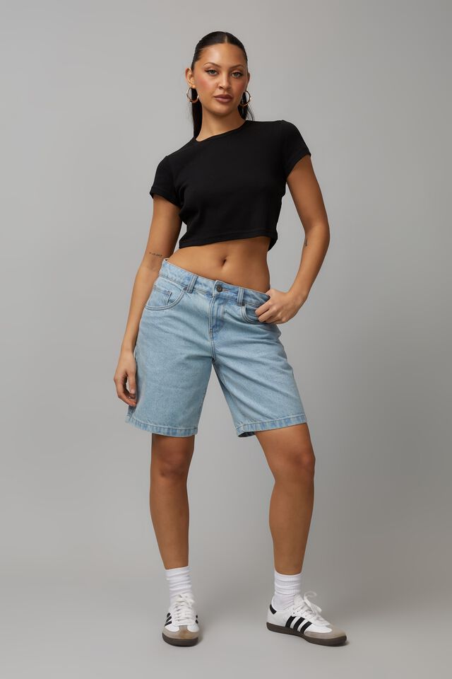 Cropped Fitted Tee, BLACK