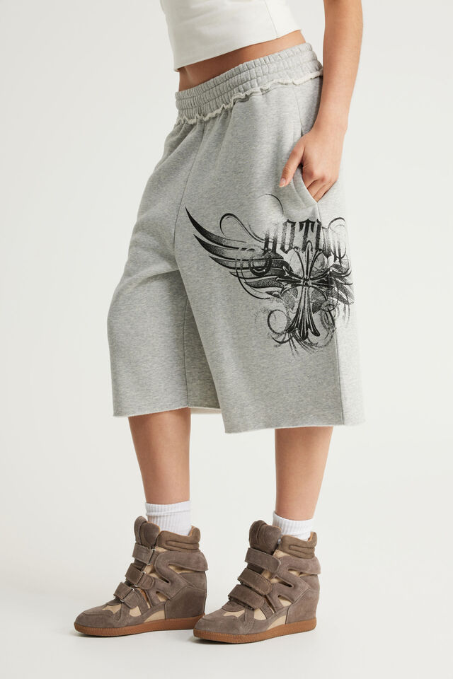Baggy Track Short, NTN GREY MARLE/CROSSES