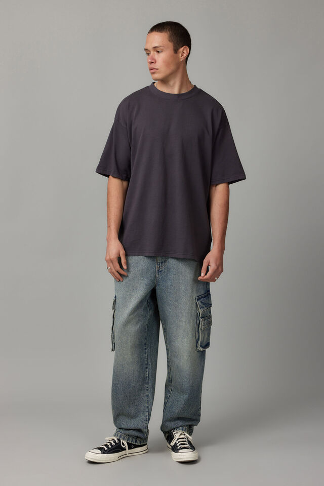 Half Half Baggy Cargo Jean, TINTED INDIGO