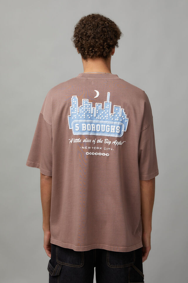Heavy Weight Box Fit Graphic Tshirt, DUSTY MAUVE/5 BOROUGHS