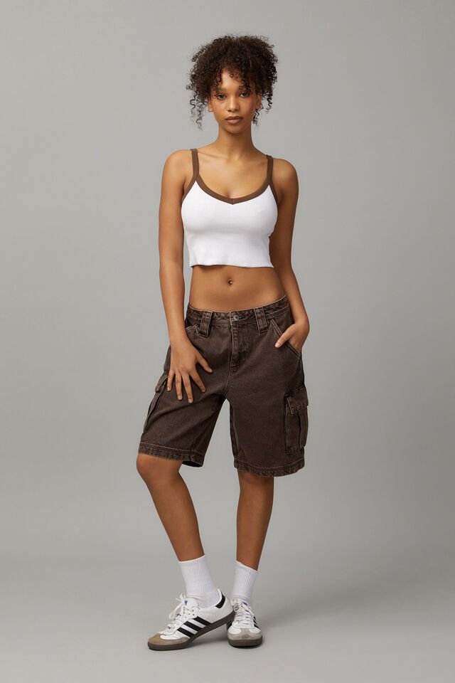 Marley Denim Cargo Jort, WASHED CHOCOLATE