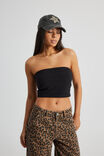 Crop Jersey Tube Top, BLACK - alternate image 1