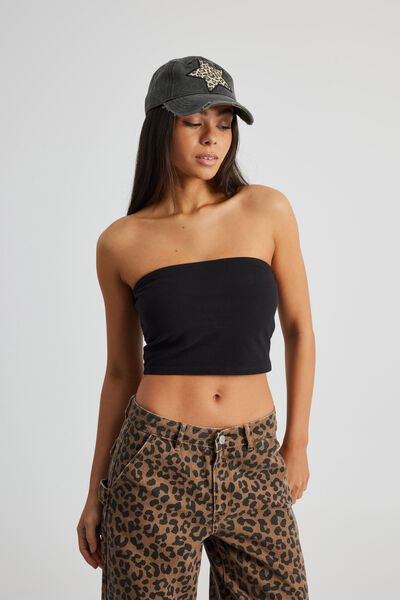 Crop Jersey Bandeau, BLACK