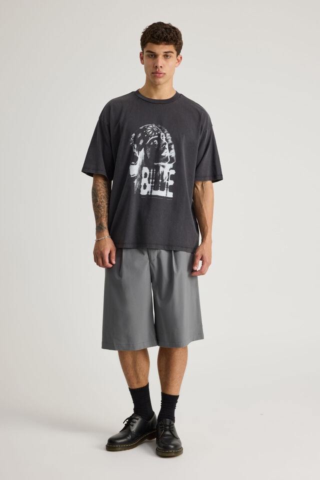 Box Fit Music Merch T Shirt, LCN BRA WASHED BLACK/BILLIE EILISH