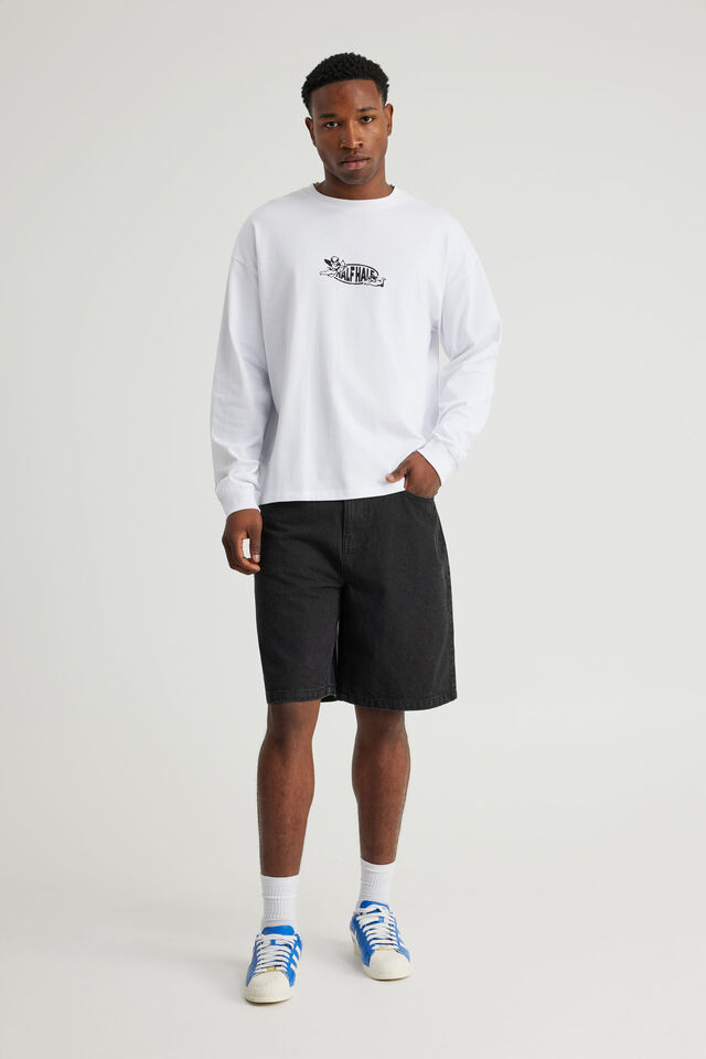 Half Half Long Sleeve Tshirt, HH WHITE/HALF THE DAMAGE