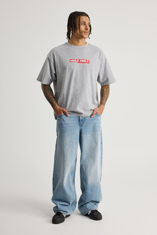 Half Half Box Fit Graphic T Shirt, HH STEEL MARLE/A LOCAL COMPANY