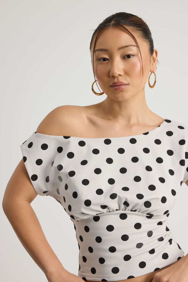Batwing Top, CLOUD/BLACK POLKA DOT