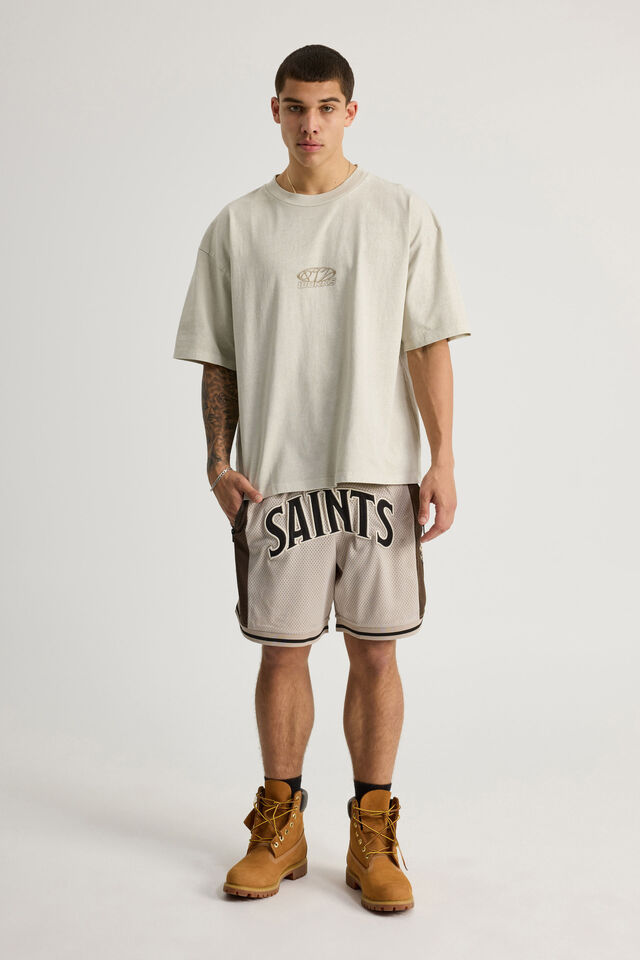 Nfl Basketball Short, LCN NFL BEIGE CEDAR/SAINTS PANELLED
