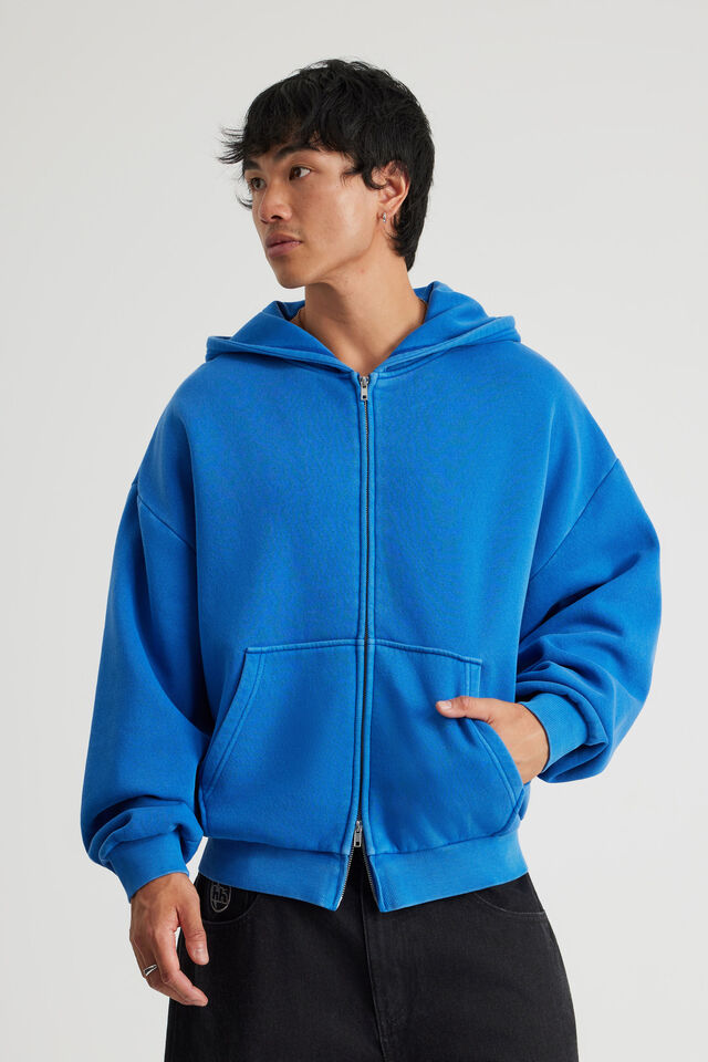 Authentics Boxy Zip Thru Hoodie, WASHED MADRID BLUE