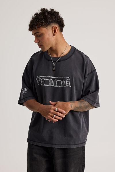 Boxy Cropped Music T Shirt, LCN MT WASHED BLACK/TOOL