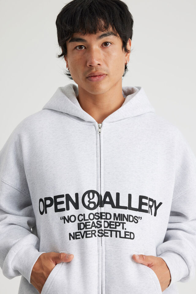 Open Gallery Zip Thru Hoodie, OG SILVER MARLE/GALLERY ATELIER