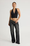 Zip Front Halter Top, BLACK - alternate image 2