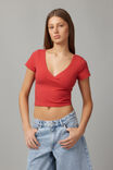 Estelle Short Sleeve Wrap Top, RANCH RED - alternate image 1