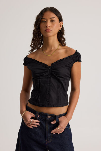 Novie Off Shoulder Shirt, BLACK
