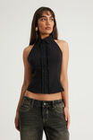 Open Back Halter Shirt, BLACK - example image 1