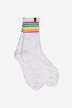 Retro Sport Sock, RAINBOW WHITE