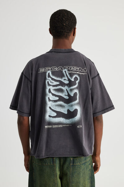 Notion Boxy Cropped Heavyweight Tshirt, NTN WASHED BLACK/ESCAPISM