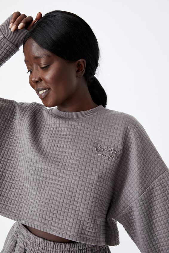 Waffle Cropped Crew, PLUM KITTEN