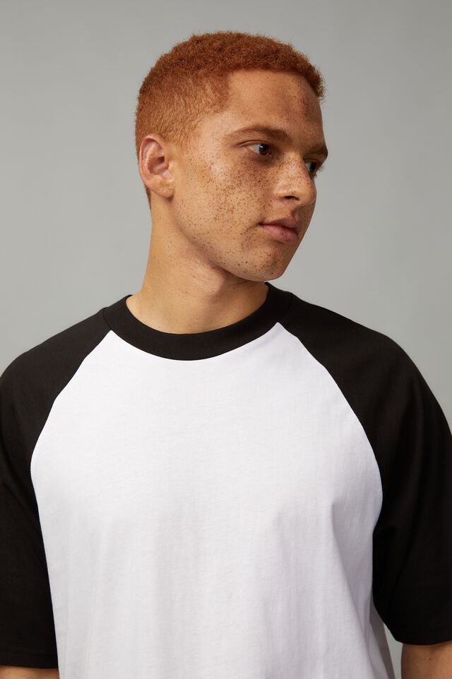 Box Fit Raglan T Shirt, WHITE/BLACK