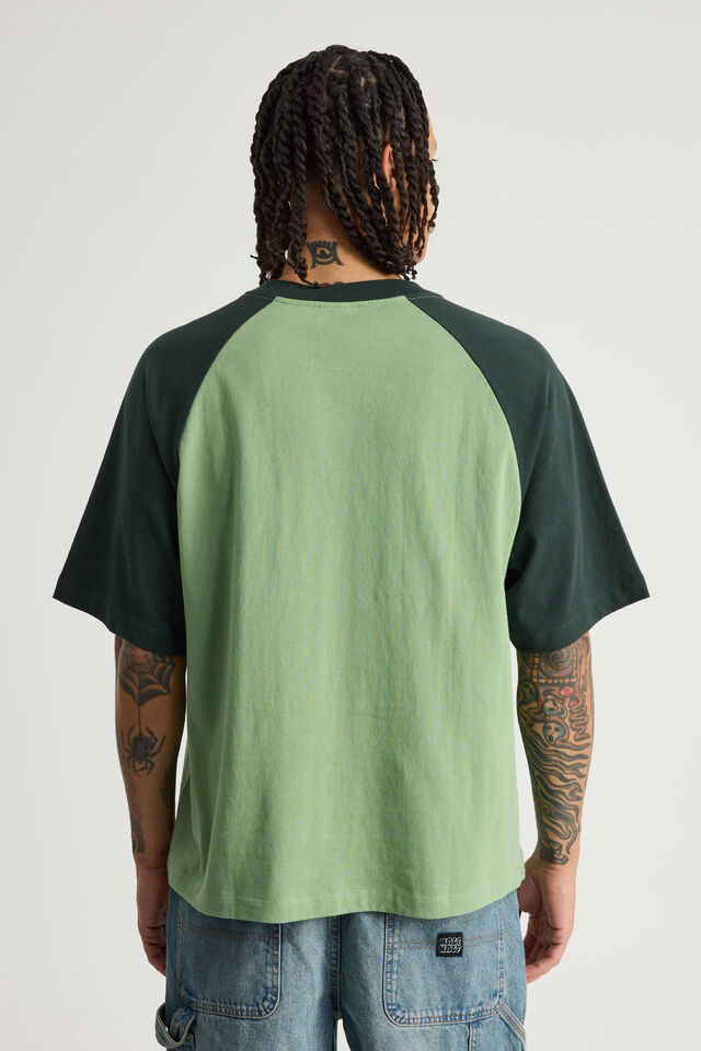 Half Half Boxy Raglan Tshirt, HH PEPPERMINT/KELP VANDALISE