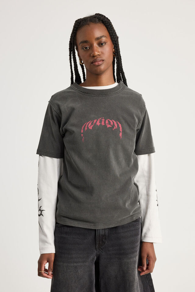 Notion X Smolbrat Slim Fit Tshirt, WASHED BLACK/SMOLBRAT BREAK FREE