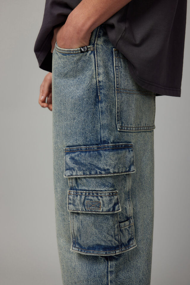 Half Half Baggy Cargo Jean, TINTED INDIGO