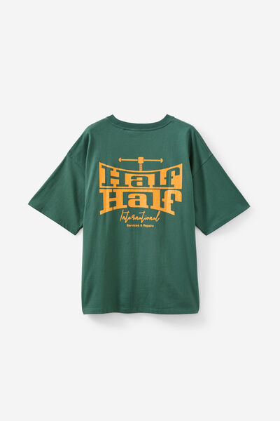 Half Half Box Fit Graphic T Shirt, HH WASHED GREEN/INDUSTRY TAKEOVER