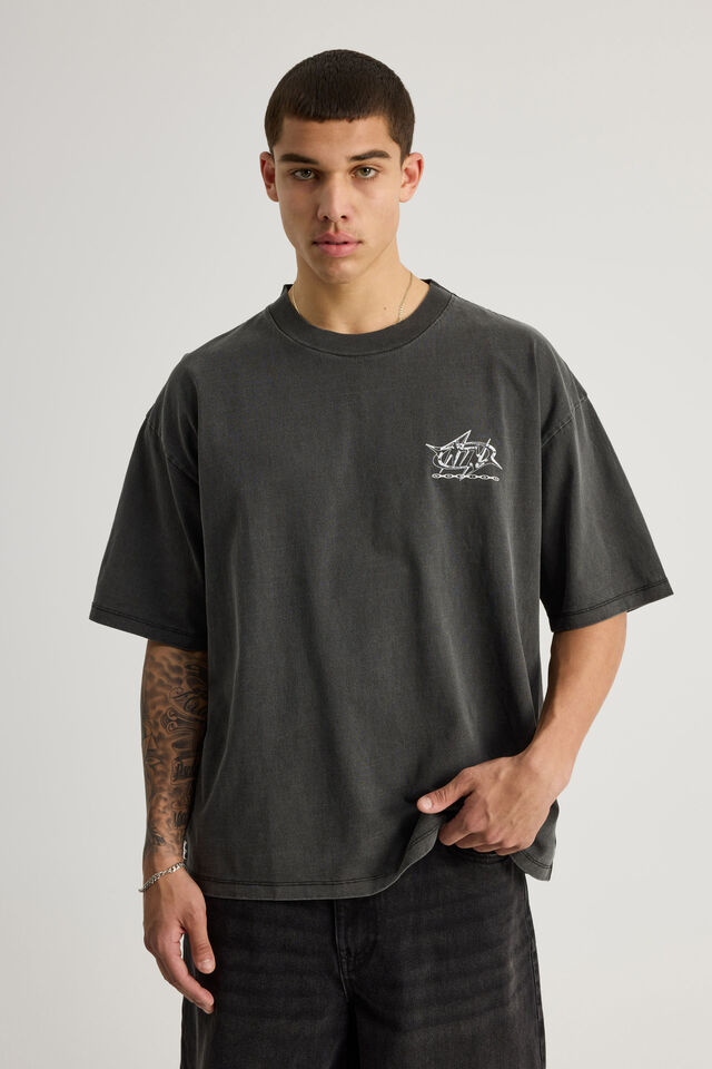Notion Vintage Box Fit Graphic Tshirt, NTN WASHED BLACK/SPIKY LOGO