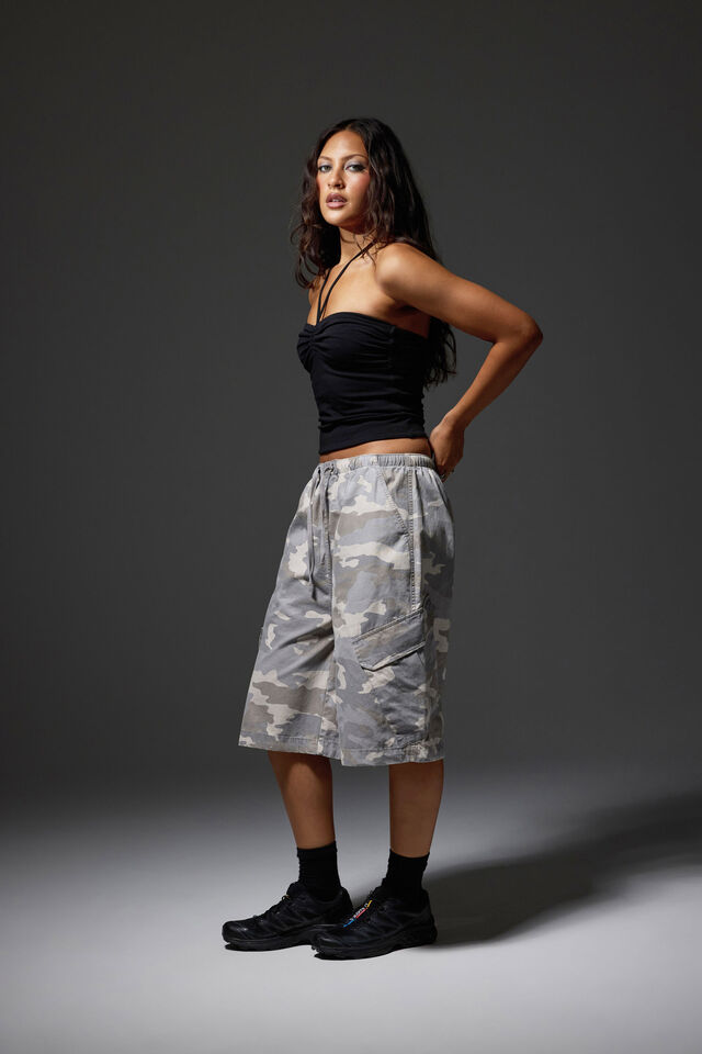 Ruched Front Bandeau Halter, BLACK