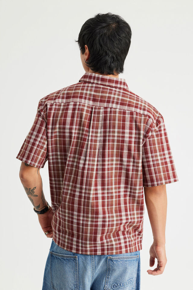 Half Half Short Sleeve Shirt, HH MERLOT CHECK