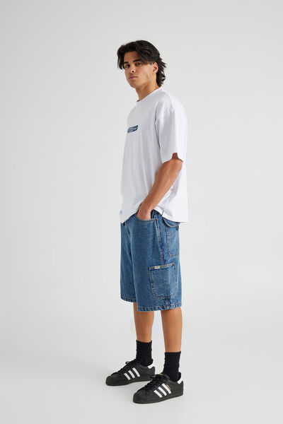 Half Half Throwback Baggy Denim Short, CLASSIC INDIGO