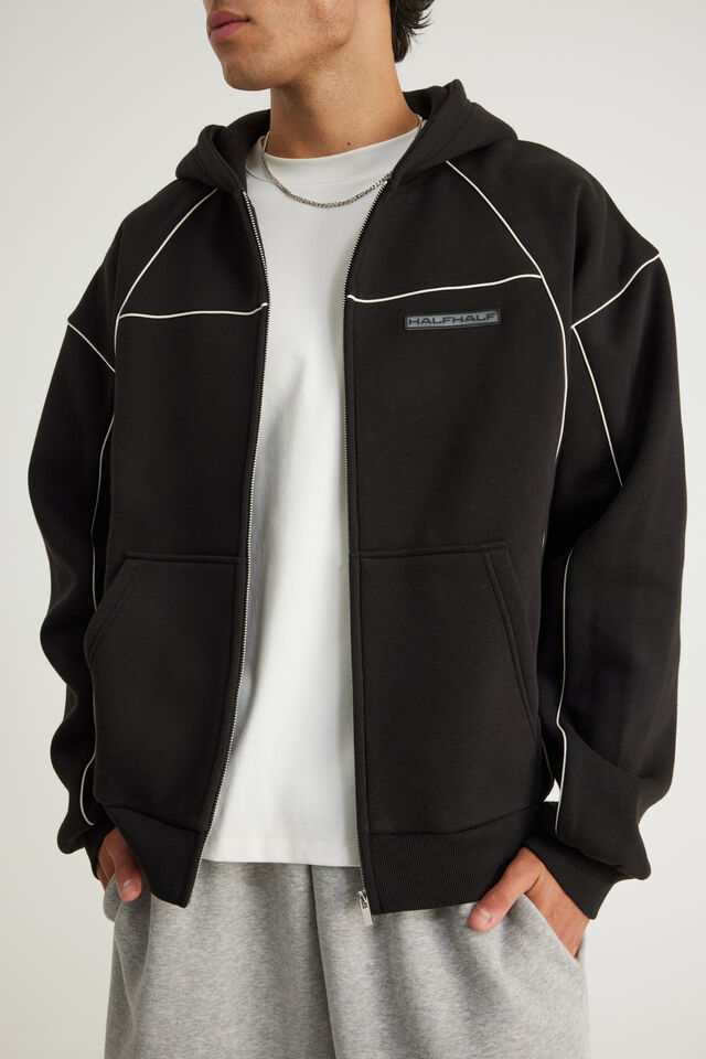 Half Half Zip Thru Hoodie, HH BLACK/PANELLING