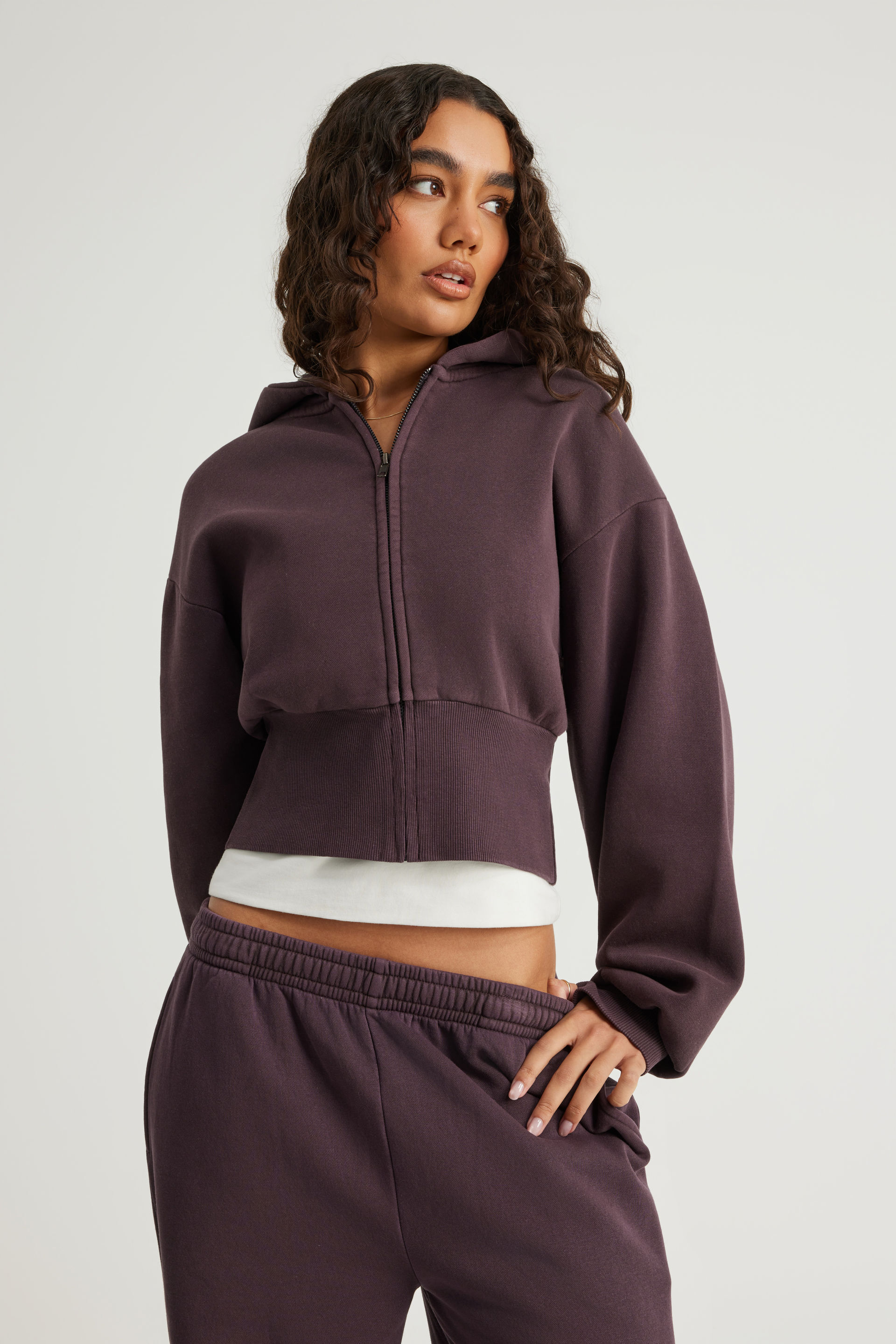 Women's Burgundy Authentics Shrunken Zip Through Hoodie | Factorie