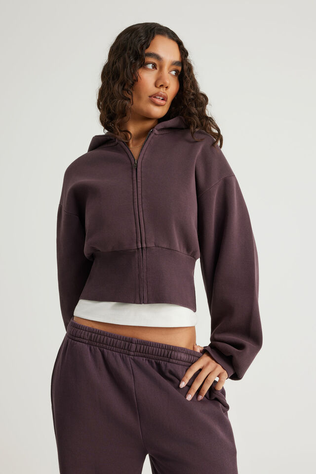 Authentics Shrunken Zip Through Hoodie, WASHED FROZEN BERRY