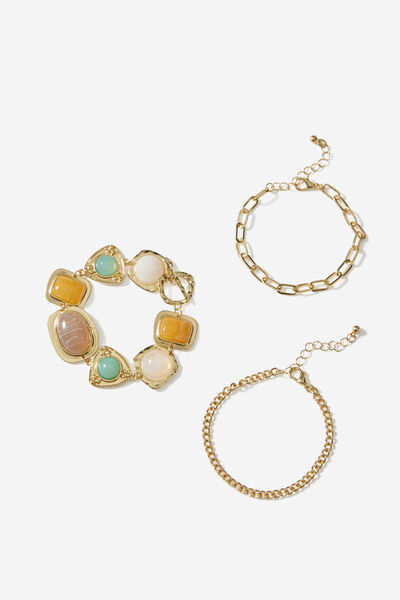 Multi Stone Bracelet Pack, GOLD