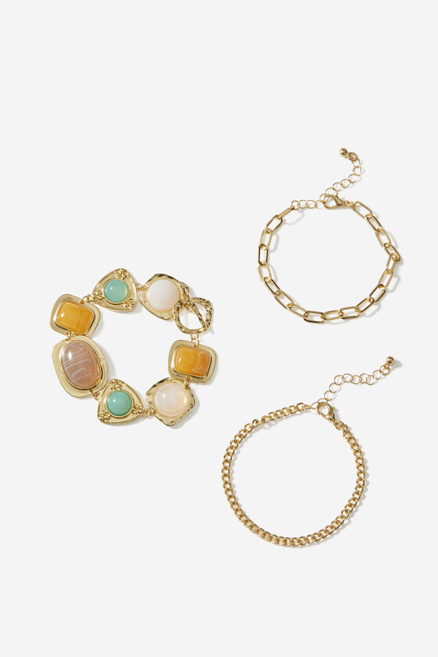 Multi Stone Bracelet Pack, GOLD