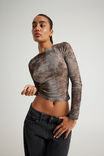 Fitted Long Sleeve Top, GREY BROWN TIE DYE - alternate image 4