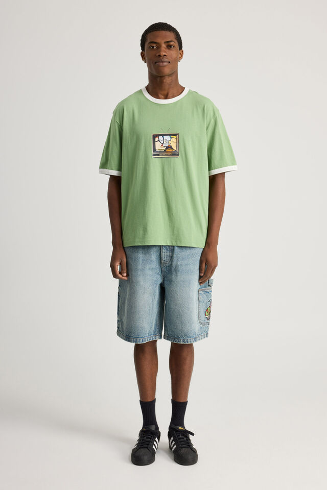 Cartoon Network X Half Half Ringer Tshirt, LCN WB PEPPERMINT/DEXTER