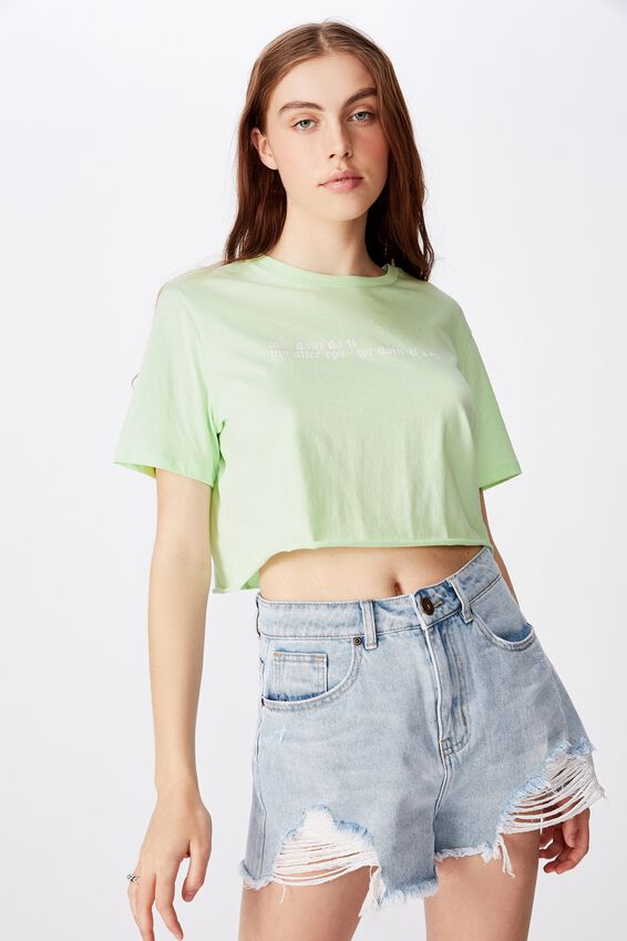 Short Sleeve Raw Edge Crop T Shirt, MISTY JADE/ALTER EGO