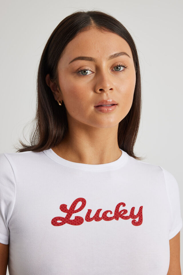 Fitted Baby Tee, WHITE/LUCKY