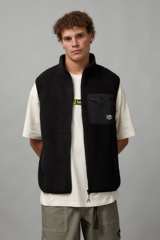 Half Half Sherpa Vest, BLACK