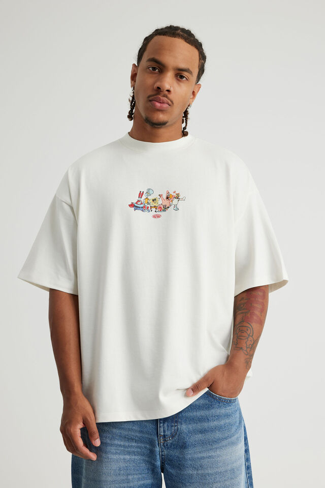 Spongebob X Half Half Heavyweight Box Fit T Shirt, LCN NIC CLOUD/SPONGEBOB GANGS ALL HERE