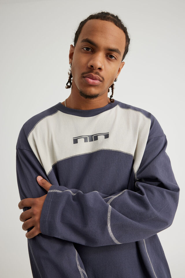 Notion Panelled Long Sleeve Tshirt, NTN IRON/PEBBLE PANEL