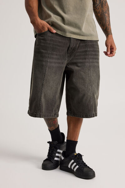 Half Half El Grande Denim Short, GREY PINTUCK