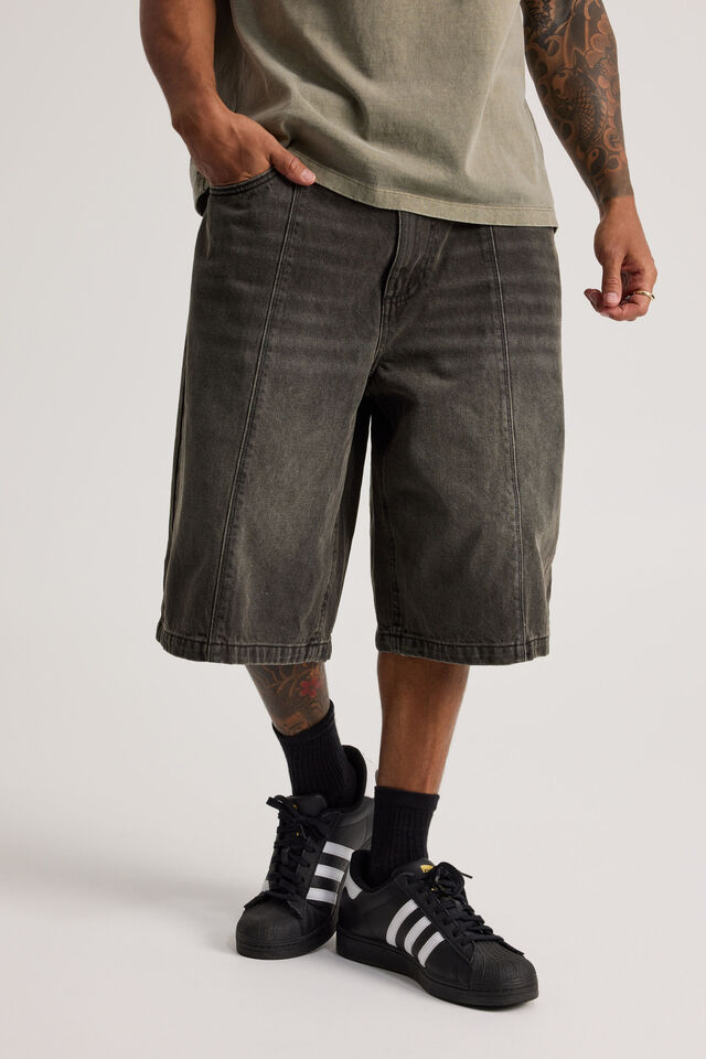 Half Half El Grande Denim Short, GREY PINTUCK