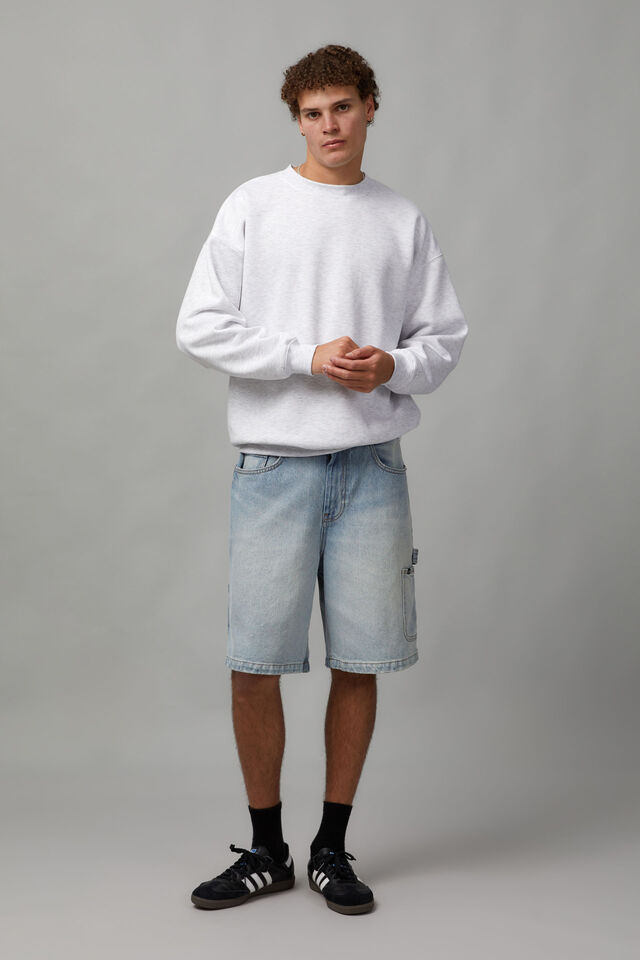 Half Half Painter Baggy Denim Short, WORN OUT BLEACH