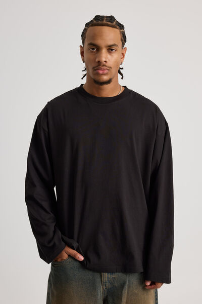 Boxy Long Sleeve Tshirt, BLACK