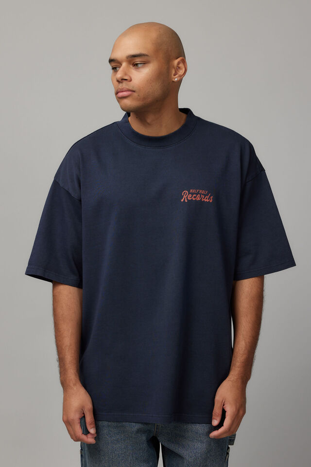 Heavy Weight Box Fit Graphic Tshirt, HH WASHED NAVY/HALF HALF RECORDS