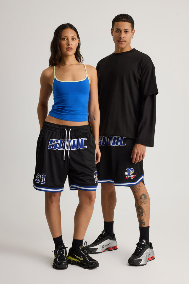 Sonic X Half Half Basketball Short, LCN SEG BLACK/SONIC CLASSIC