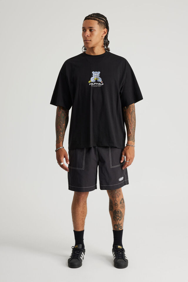 Half Half Pull On Short, BLACK